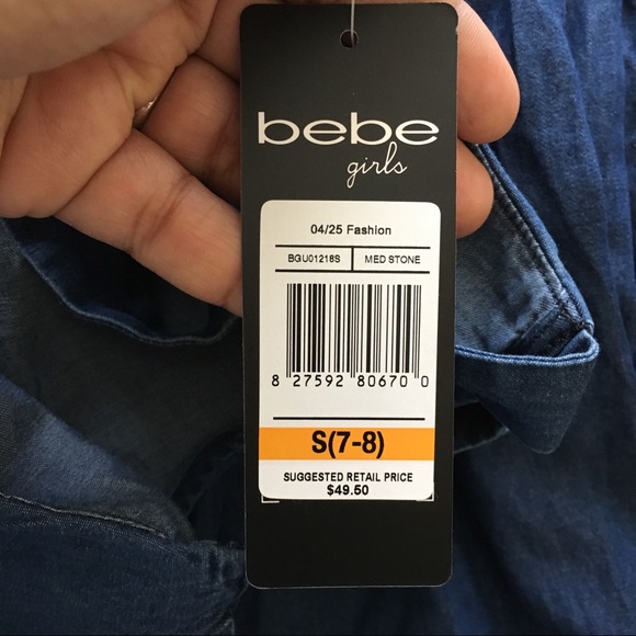 Bebe Girls Lace Trimmed Denim Dress Sz 7-8, 10-12 - Picture 6 of 7